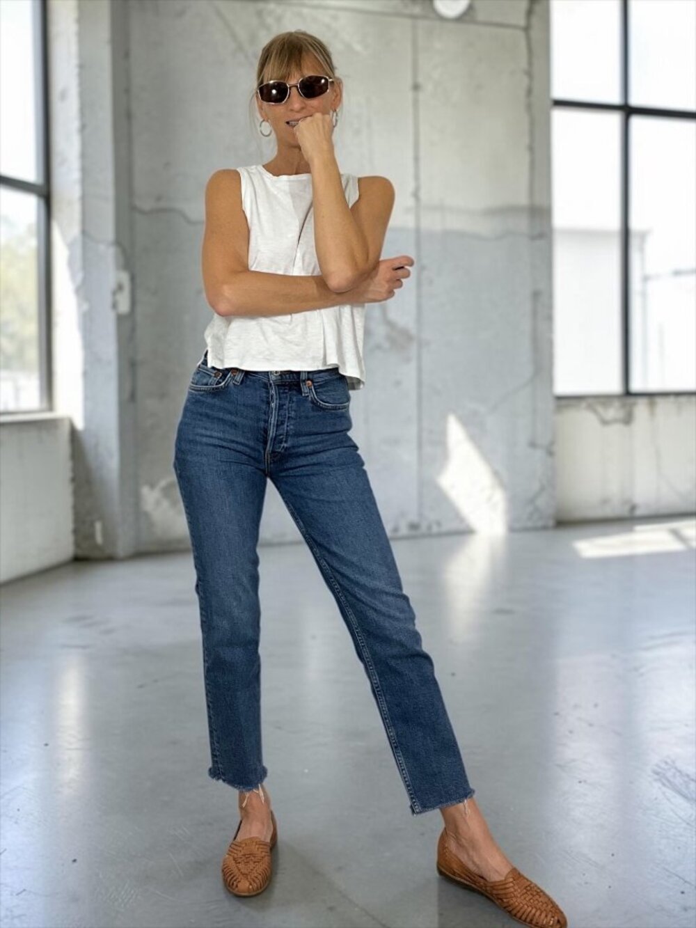 Re/Done Originals High Rise Rigid Crop Jean 24 Blue Slim